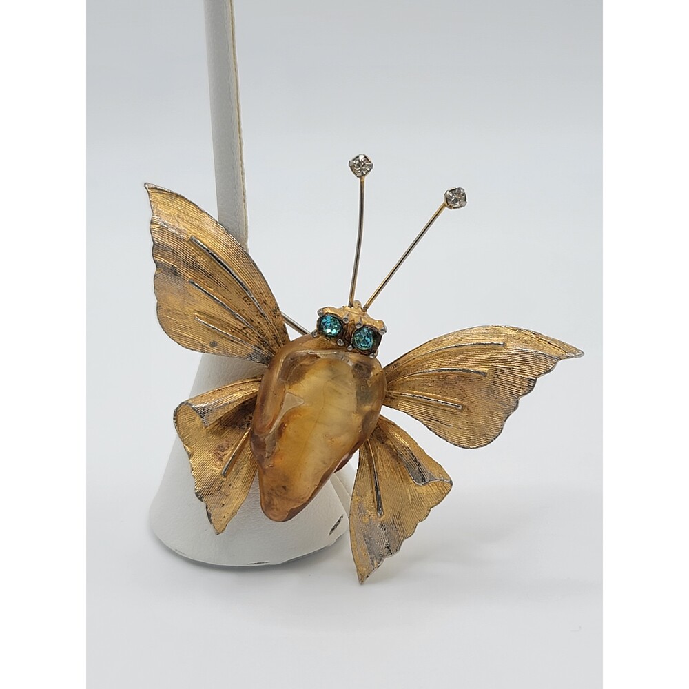 Vintage Hattie Carnegie Amber Jelly Belly Butterfly Brooch
